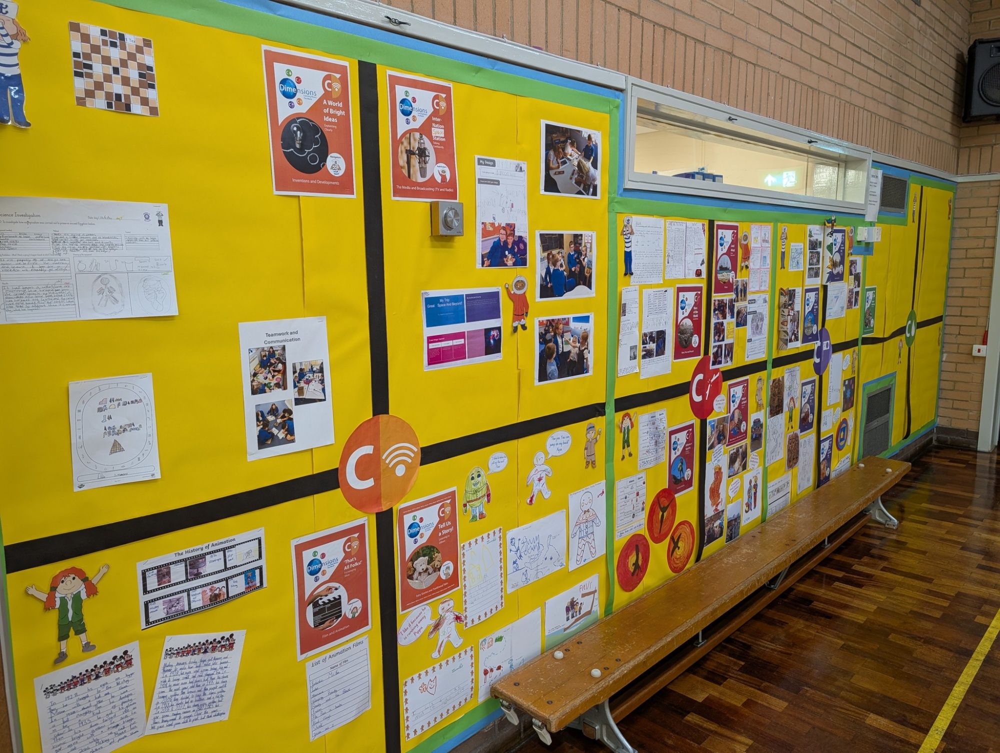 A Dimensions curriculum display in the school hall